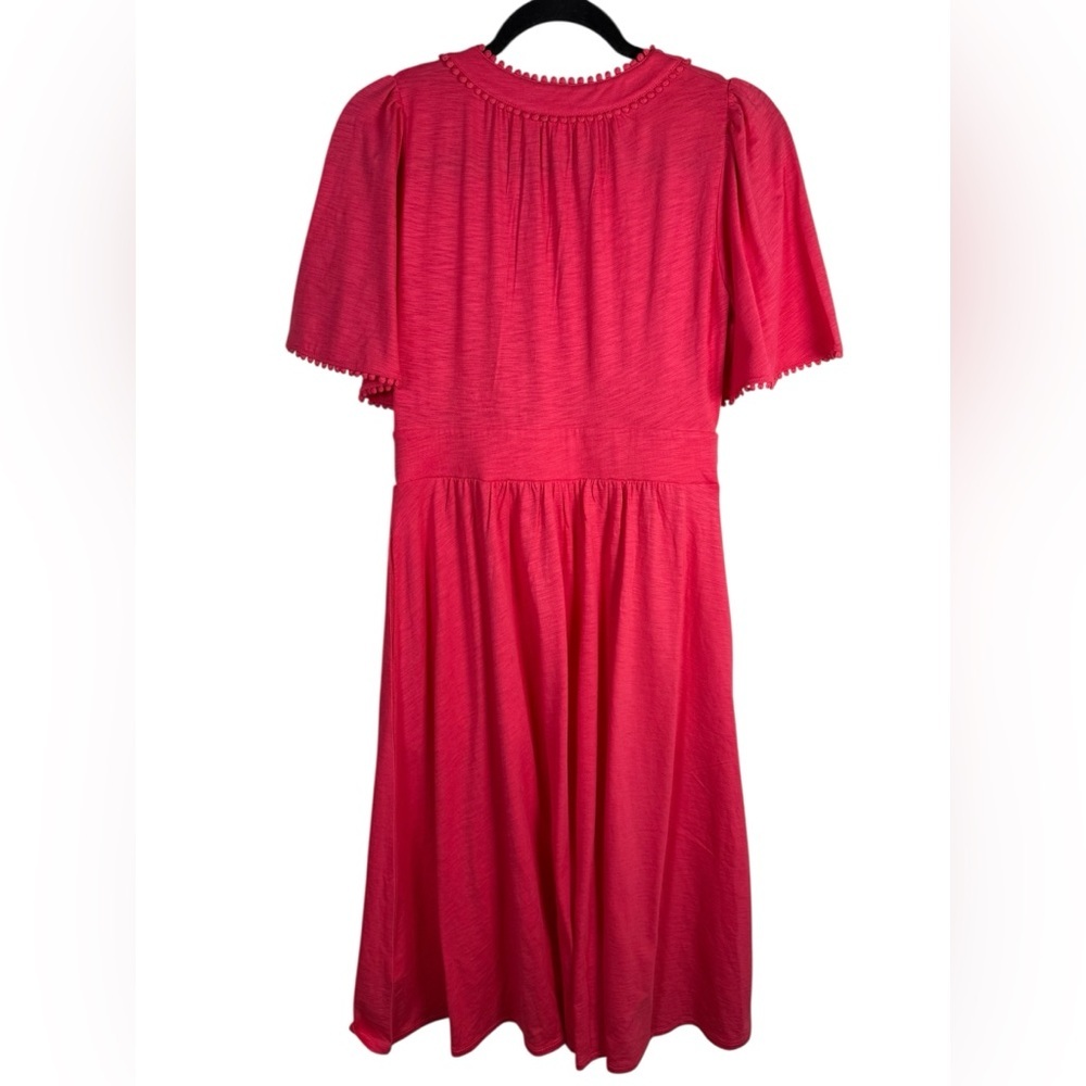 Boden Maddie Trim Jersey Dress Size 8P Flutter Sleeves Pockets Pink Salmon NWT - Picture 2 of 12